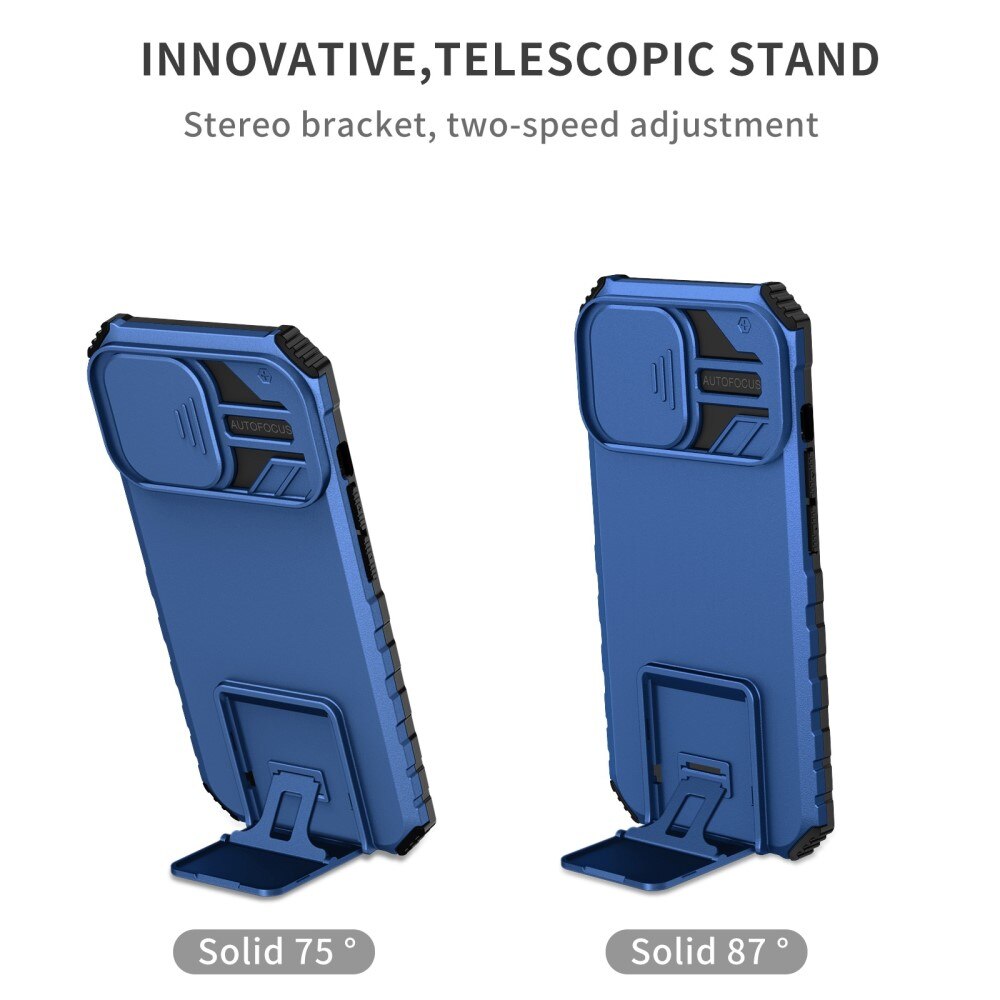 iPhone 13 Pro Kickstand Handyhülle mit Kameraabdeckung Blau