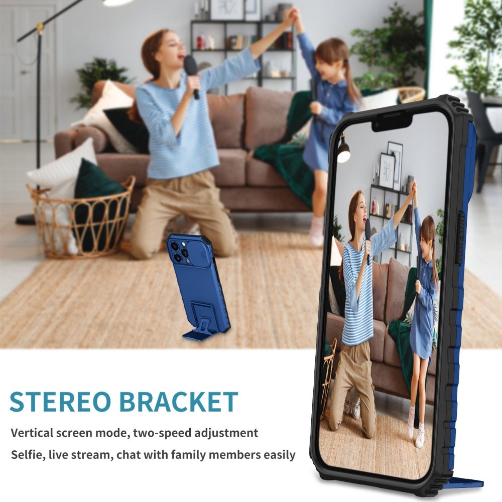 iPhone 13 Pro Kickstand Handyhülle mit Kameraabdeckung Blau