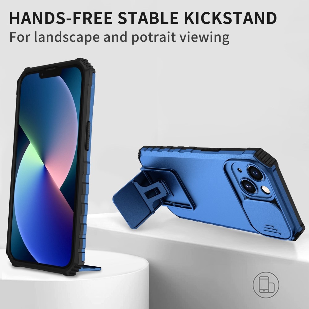 iPhone 13 Pro Kickstand Handyhülle mit Kameraabdeckung Blau