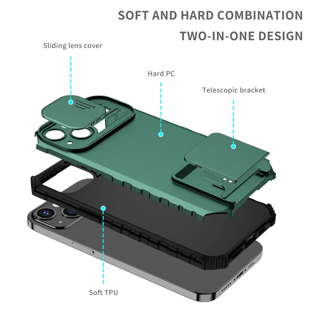 iPhone 13 Pro Kickstand Handyhülle mit Kameraabdeckung Grün