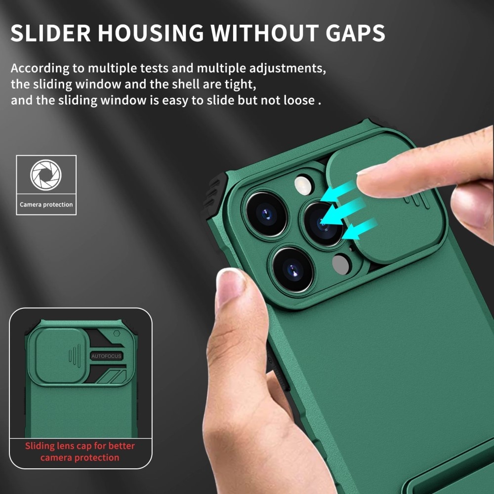 iPhone 13 Pro Kickstand Handyhülle mit Kameraabdeckung Grün