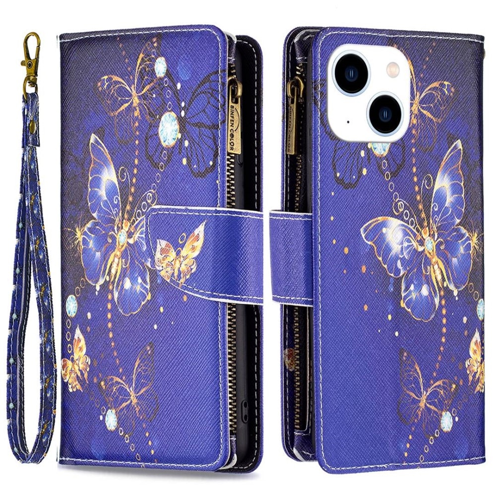 iPhone 14 Brieftasche Hülle Lila Schmetterling