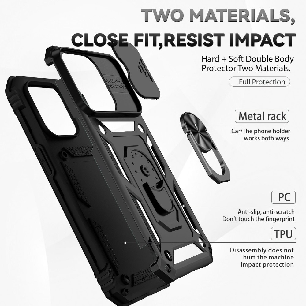 iPhone 14 Pro Max Hybrid-Hülle Ring + Kameraschutz Schwarz
