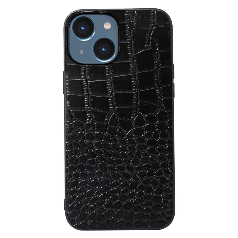 iPhone 14 Hybrid-Hülle Echtem Leder Krokodil schwarz