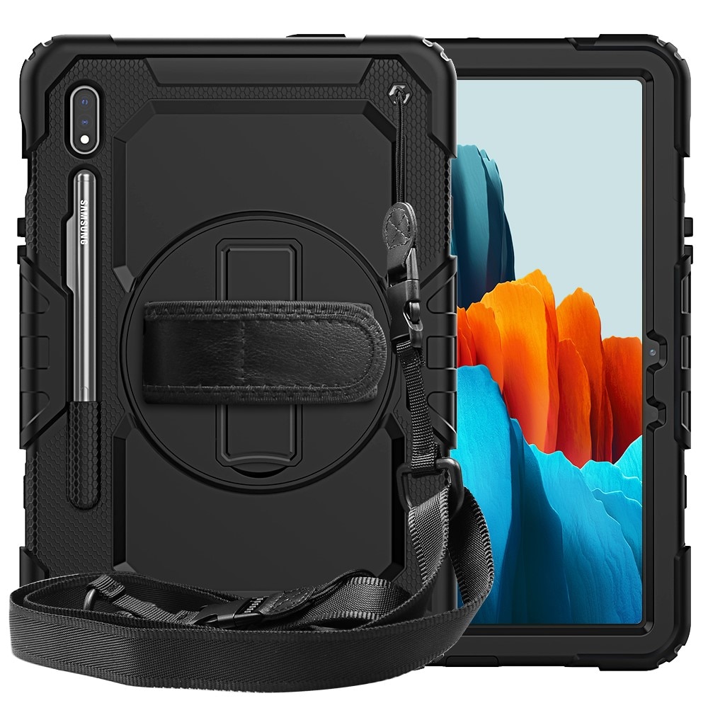 Samsung Galaxy Tab S7/S8 11.0 Stoßfeste Full Protection Hybrid-Hülle mit Schultergurt Schwarz