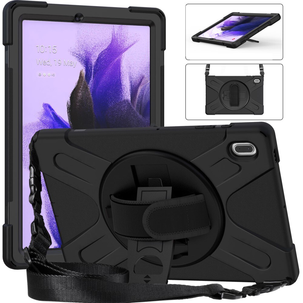 Samsung Galaxy Tab S7 FE Stoßfeste Hybrid-Hülle mit Schultergurt schwarz