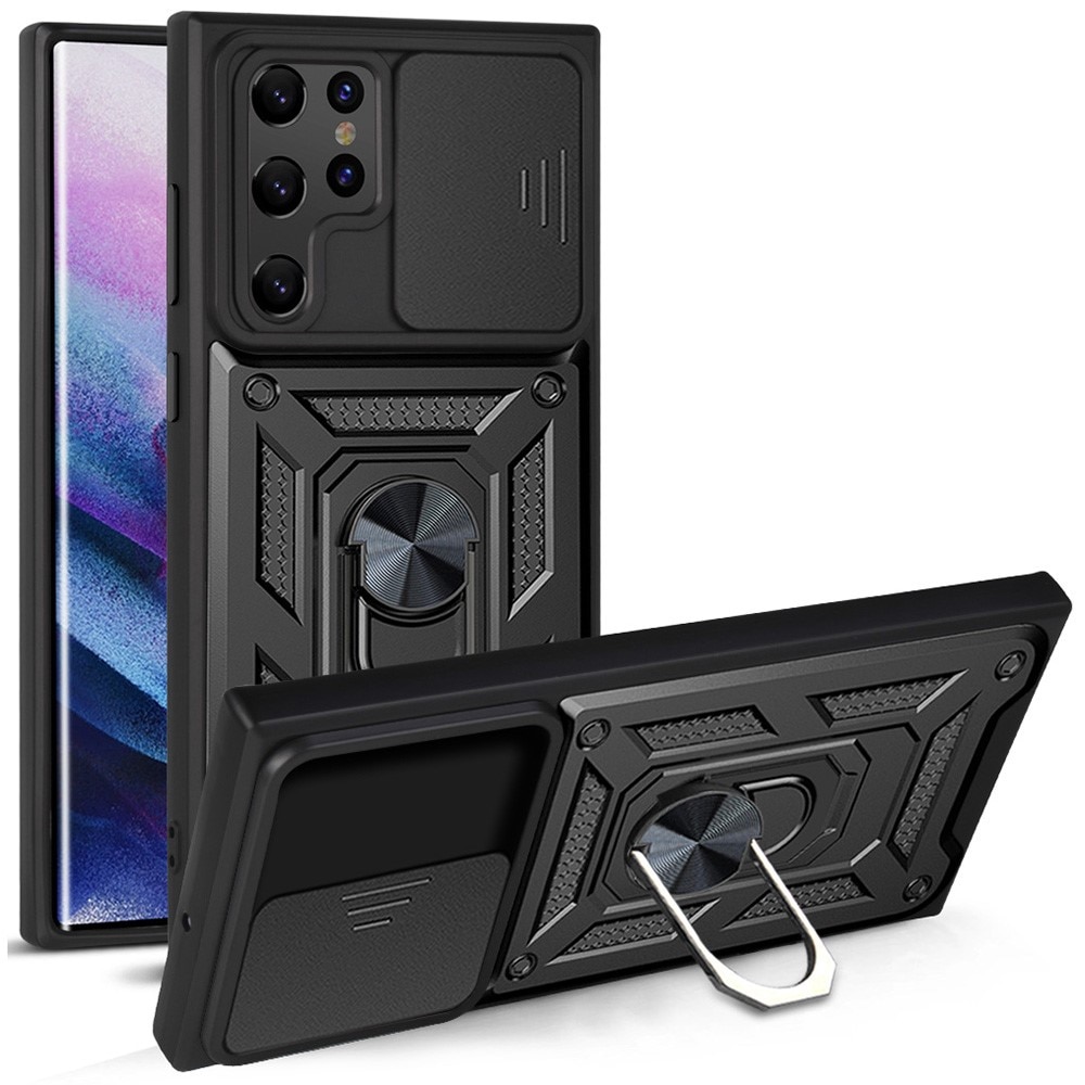 Samsung Galaxy S22 Ultra Hybrid-Hülle Ring + Kameraschutz Schwarz