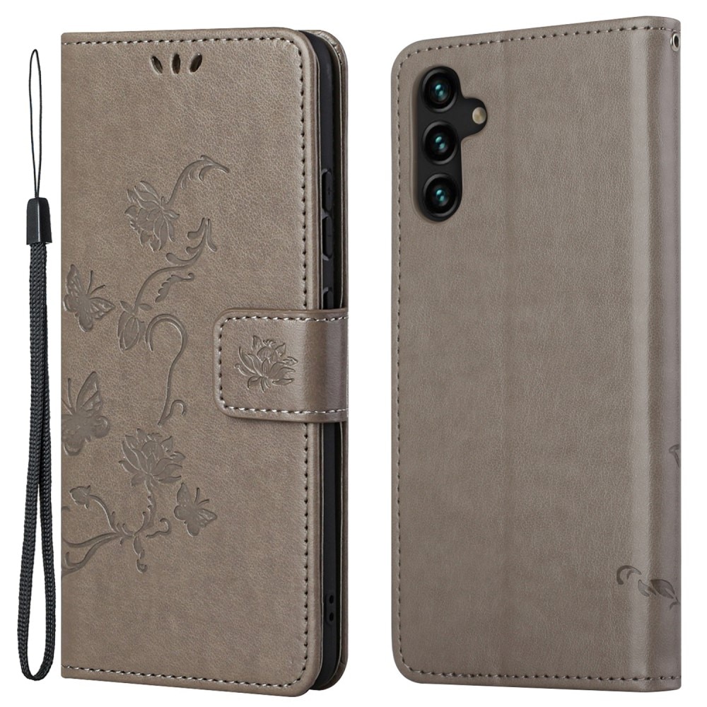 Samsung Galaxy A04s Handyhülle mit Schmetterlingsmuster, grau