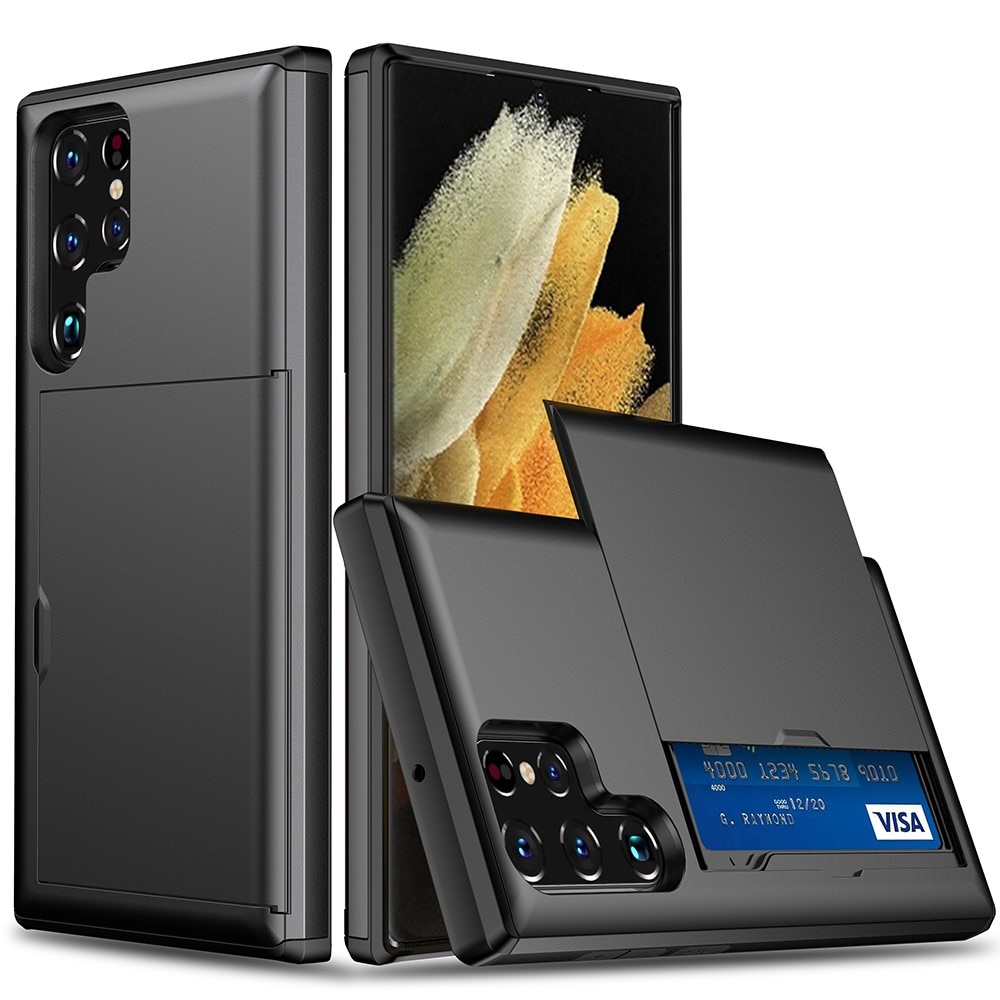 Samsung Galaxy S22 Ultra Handyhülle mit Kartenhalter Schwarz
