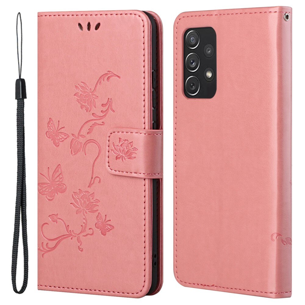 Samsung Galaxy A73 5G Handyhülle mit Schmetterlingsmuster, Rosa