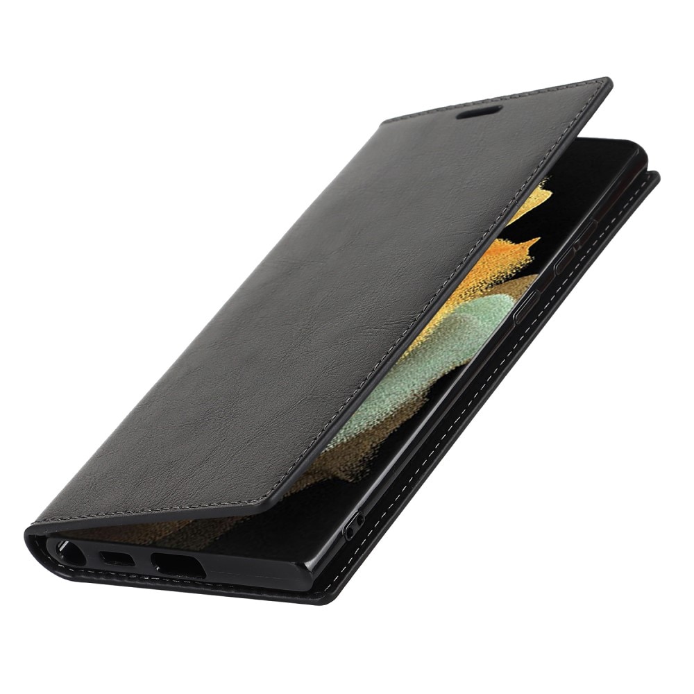 Samsung Galaxy S22 Ultra Handytasche aus Echtem Leder schwarz