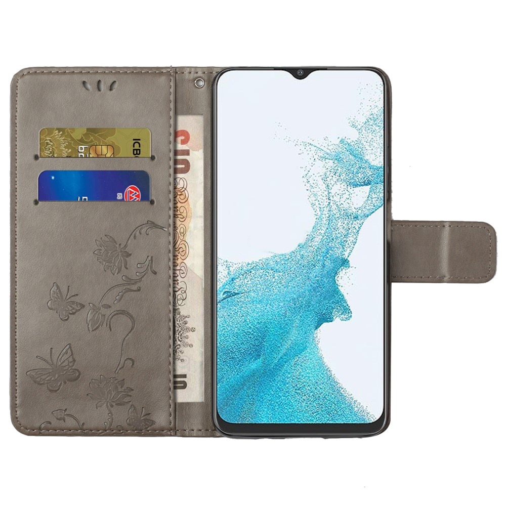 Samsung Galaxy A23 Handyhülle mit Schmetterlingsmuster, grau