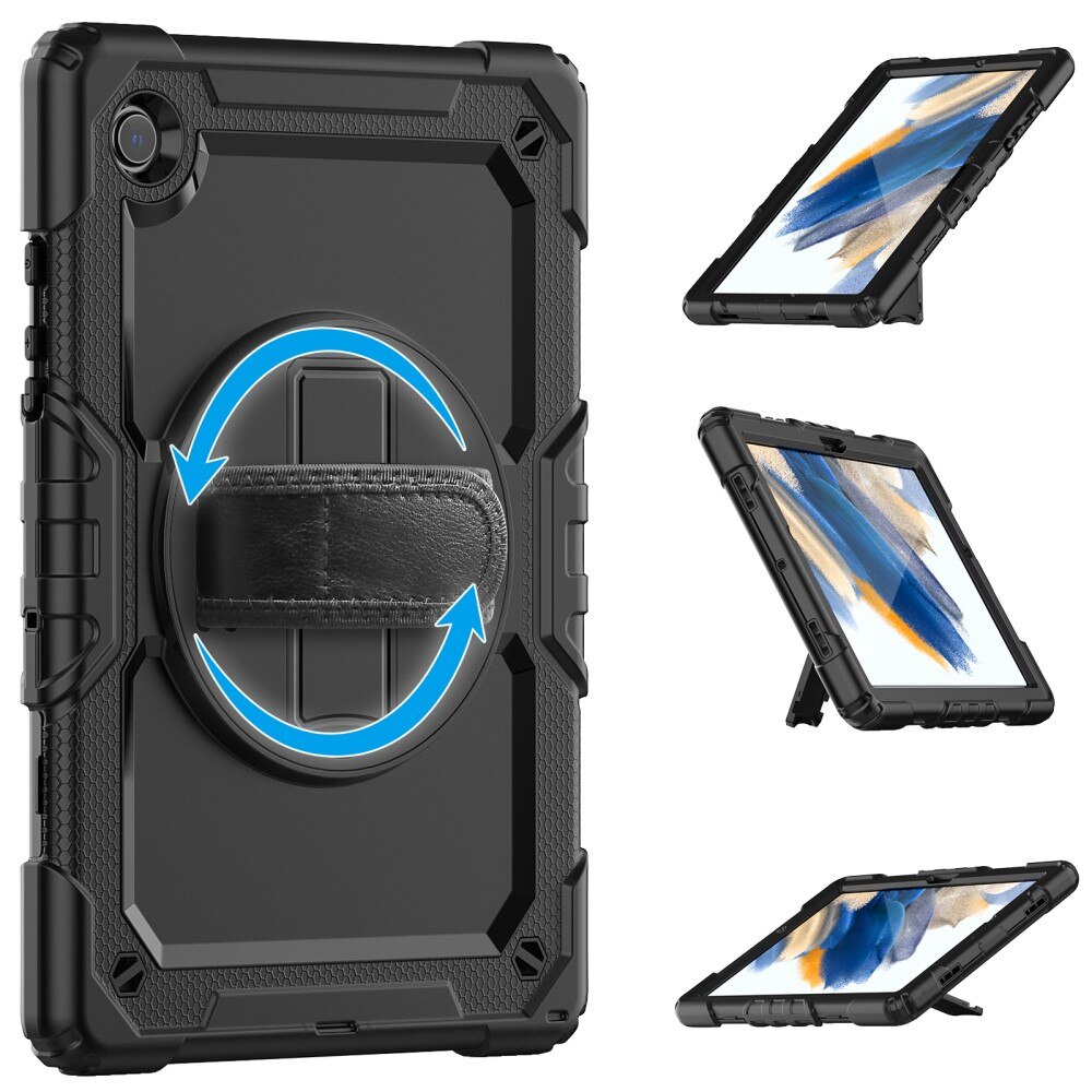 Samsung Galaxy Tab A8 10.5 Stoßfeste Full Protection Hybrid-Hülle mit Schultergurt Schwarz