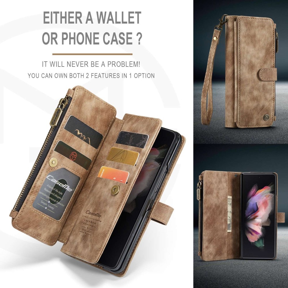 Zipper Portemonnaie-Hülle Samsung Galaxy Z Fold 3 Braun