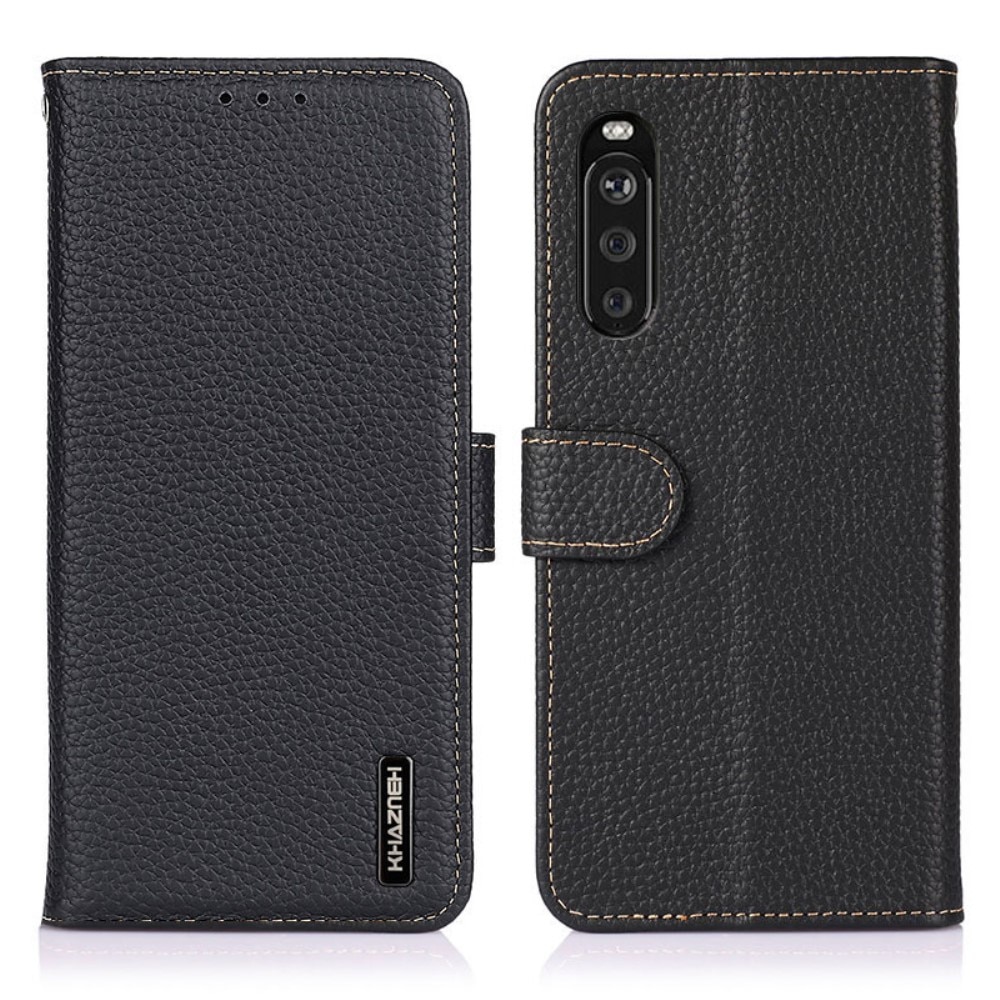 Real Leather Wallet Sony Xperia 10 III Black