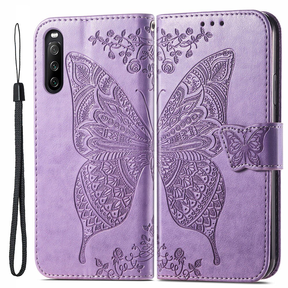 Sony Xperia 10 III Handyhülle mit Schmetterlingsmuster, Lila
