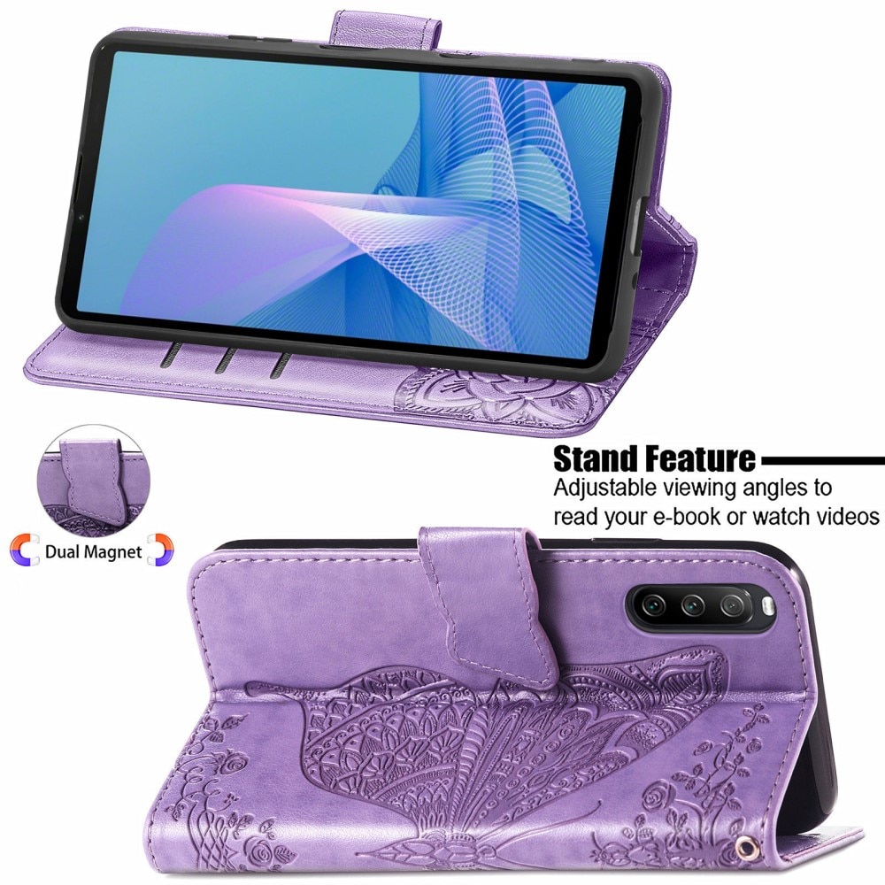 Sony Xperia 10 III Handyhülle mit Schmetterlingsmuster, lila