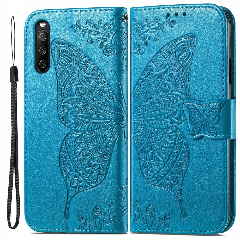 Sony Xperia 10 III Handyhülle mit Schmetterlingsmuster, blau