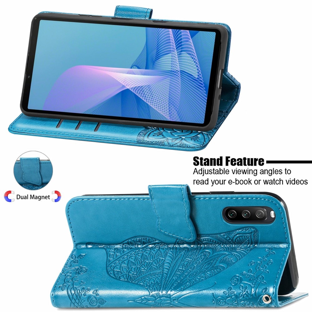 Sony Xperia 10 III Handyhülle mit Schmetterlingsmuster, blau