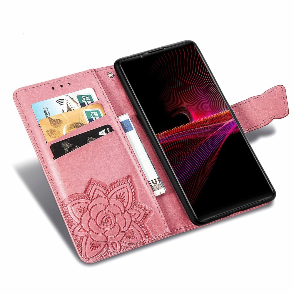 Sony Xperia 1 III Handyhülle mit Schmetterlingsmuster, rosa