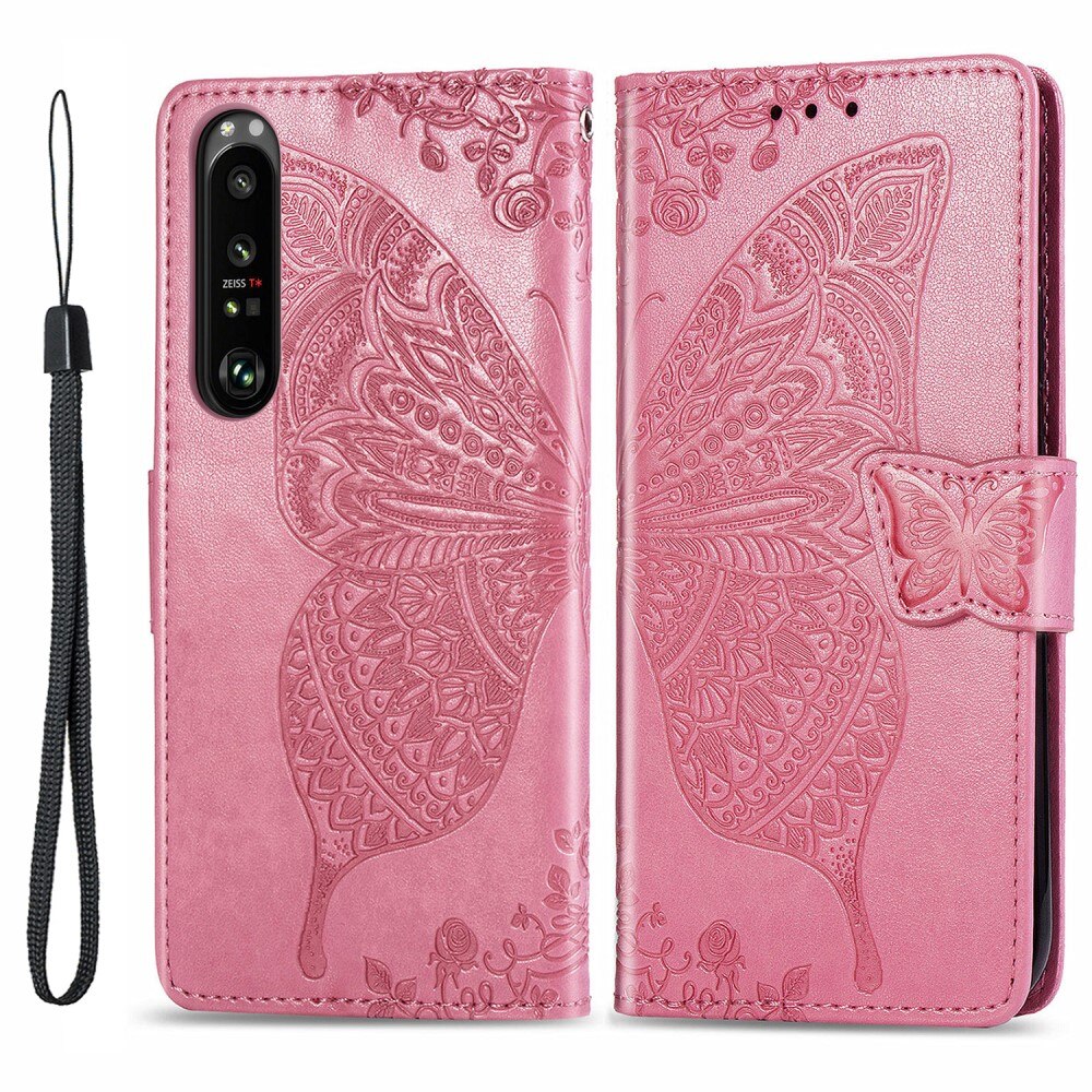 Sony Xperia 1 III Handyhülle mit Schmetterlingsmuster, Rosa
