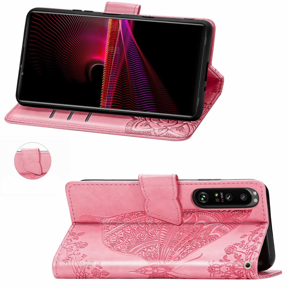 Sony Xperia 1 III Handyhülle mit Schmetterlingsmuster, Rosa