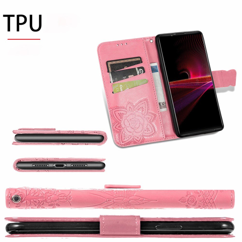 Sony Xperia 1 III Handyhülle mit Schmetterlingsmuster, Rosa