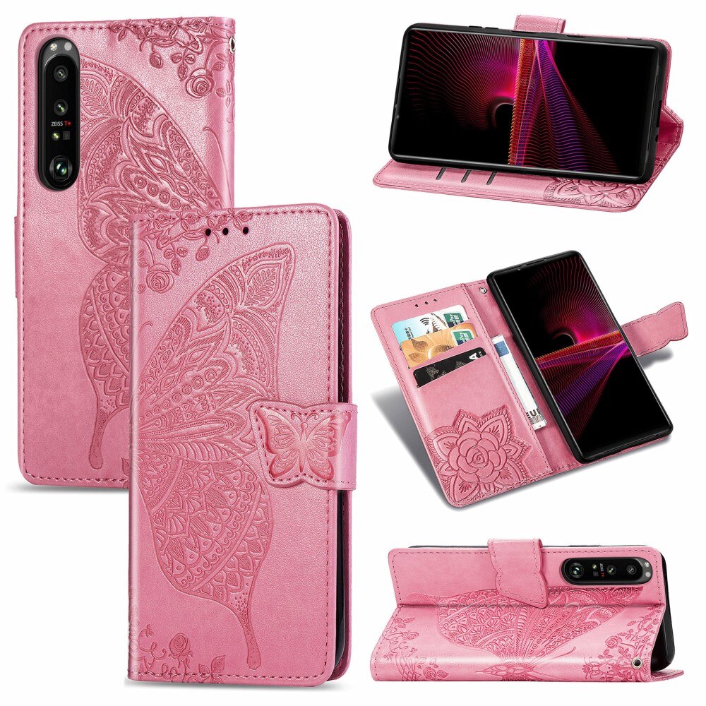 Sony Xperia 1 III Handyhülle mit Schmetterlingsmuster, rosa