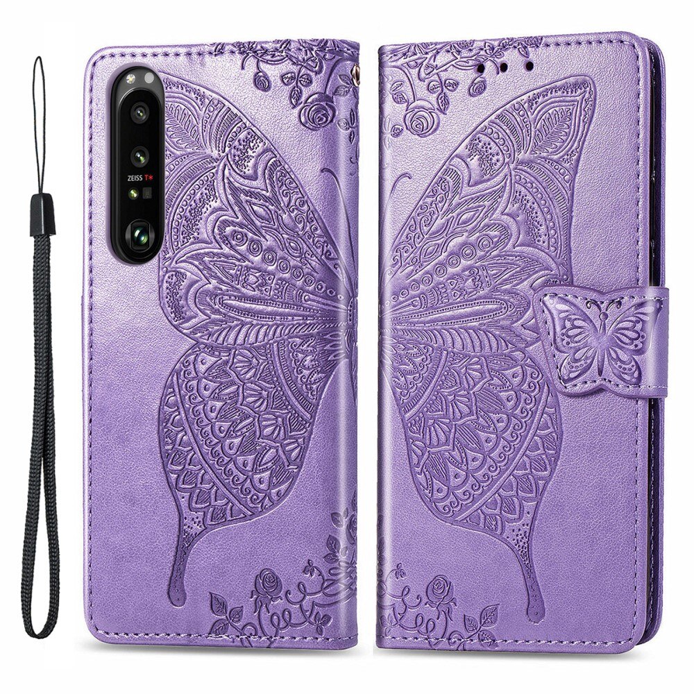 Sony Xperia 1 III Handyhülle mit Schmetterlingsmuster, Lila