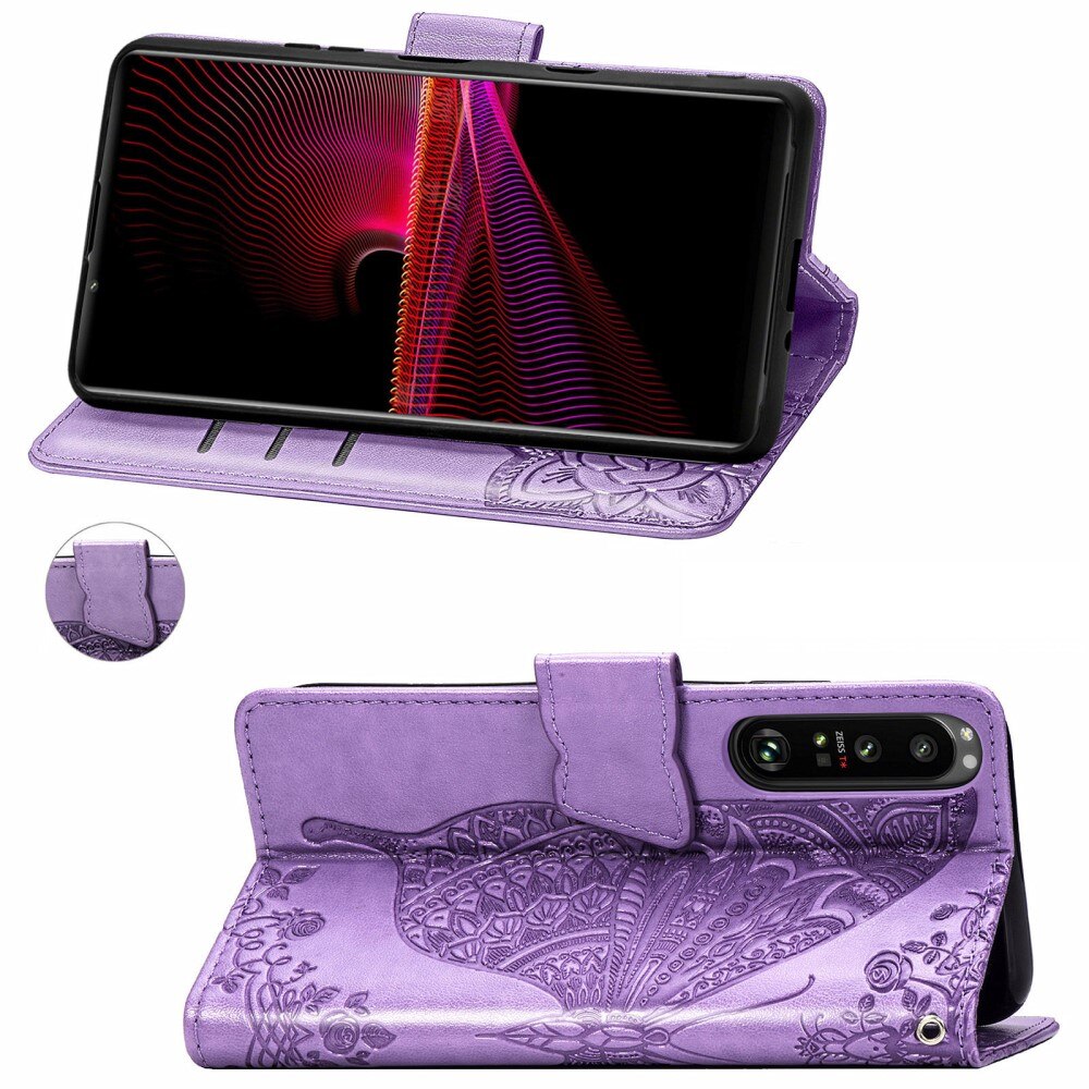 Sony Xperia 1 III Handyhülle mit Schmetterlingsmuster, Lila