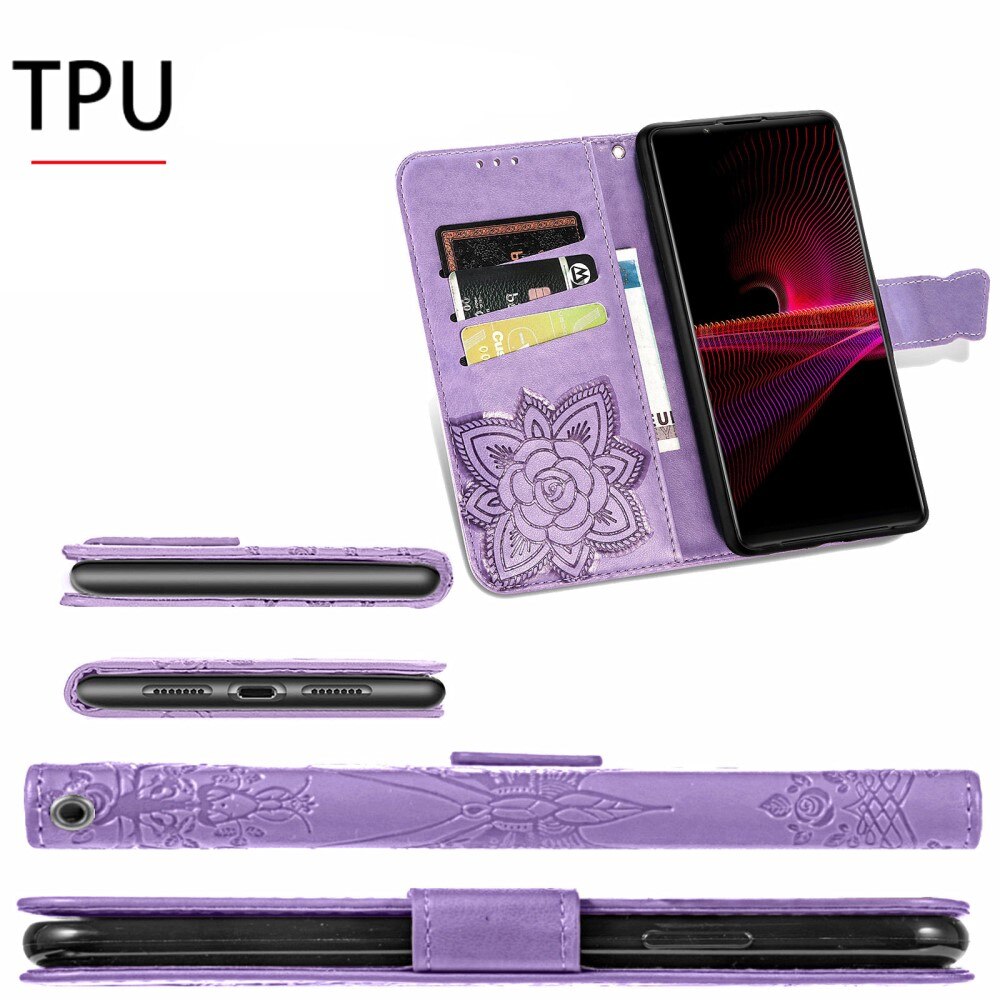 Sony Xperia 1 III Handyhülle mit Schmetterlingsmuster, Lila