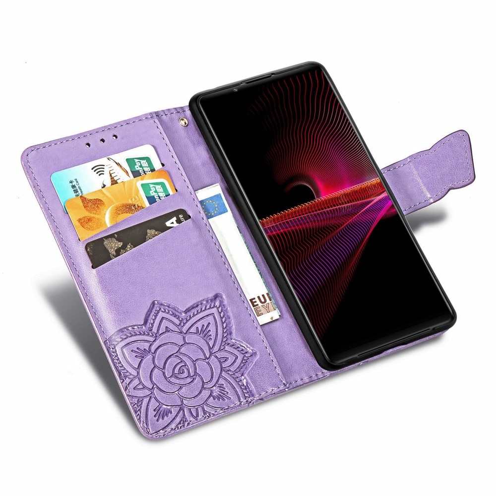 Sony Xperia 1 III Handyhülle mit Schmetterlingsmuster, Lila