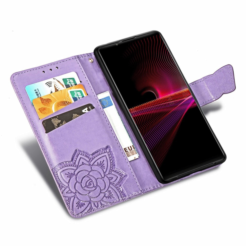 Sony Xperia 1 III Handyhülle mit Schmetterlingsmuster, lila