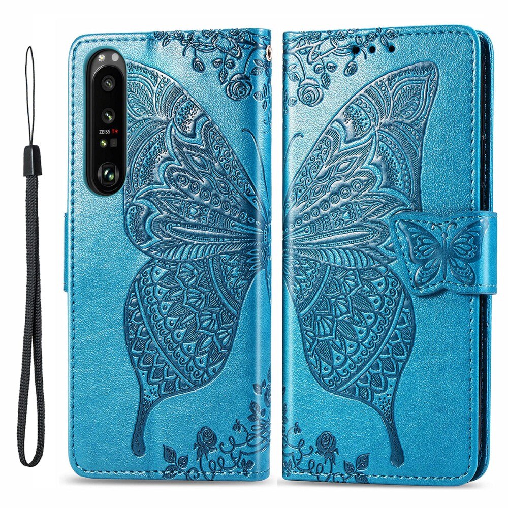 Sony Xperia 1 III Handyhülle mit Schmetterlingsmuster, Blau