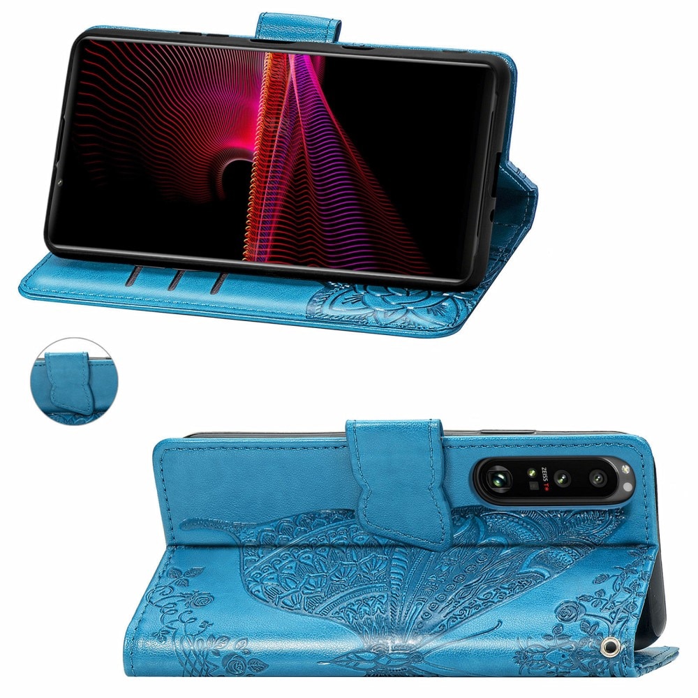 Sony Xperia 1 III Handyhülle mit Schmetterlingsmuster, blau