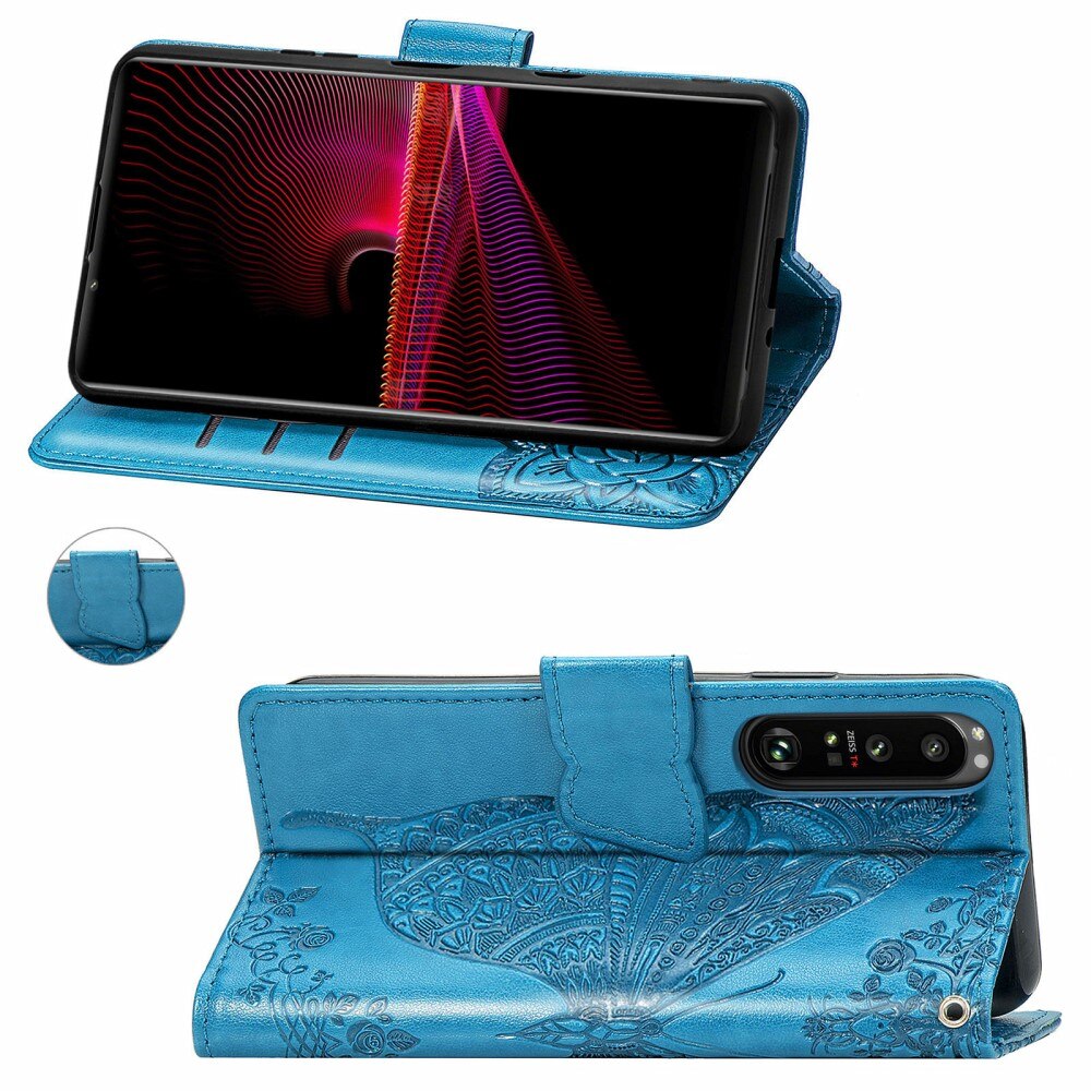 Sony Xperia 1 III Handyhülle mit Schmetterlingsmuster, Blau