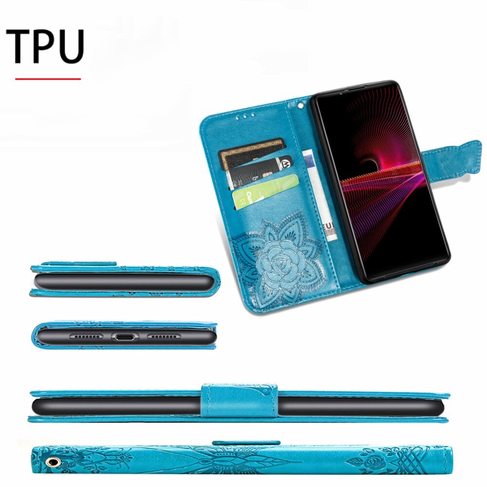 Sony Xperia 1 III Handyhülle mit Schmetterlingsmuster, Blau