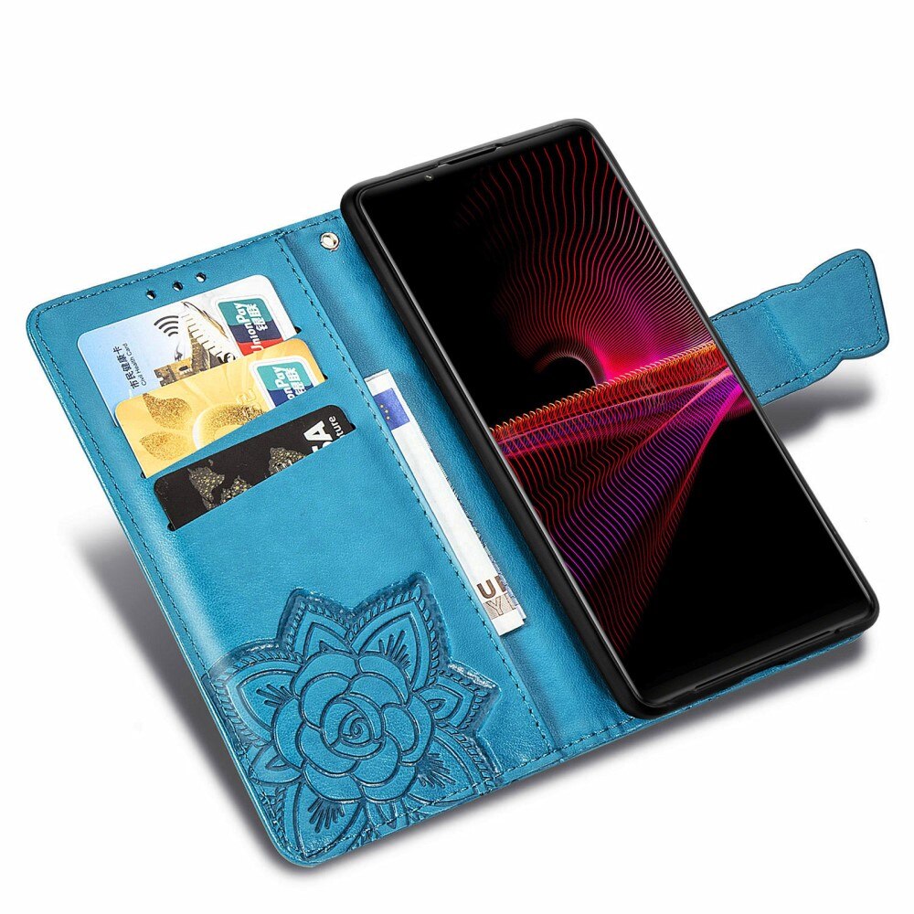 Sony Xperia 1 III Handyhülle mit Schmetterlingsmuster, Blau