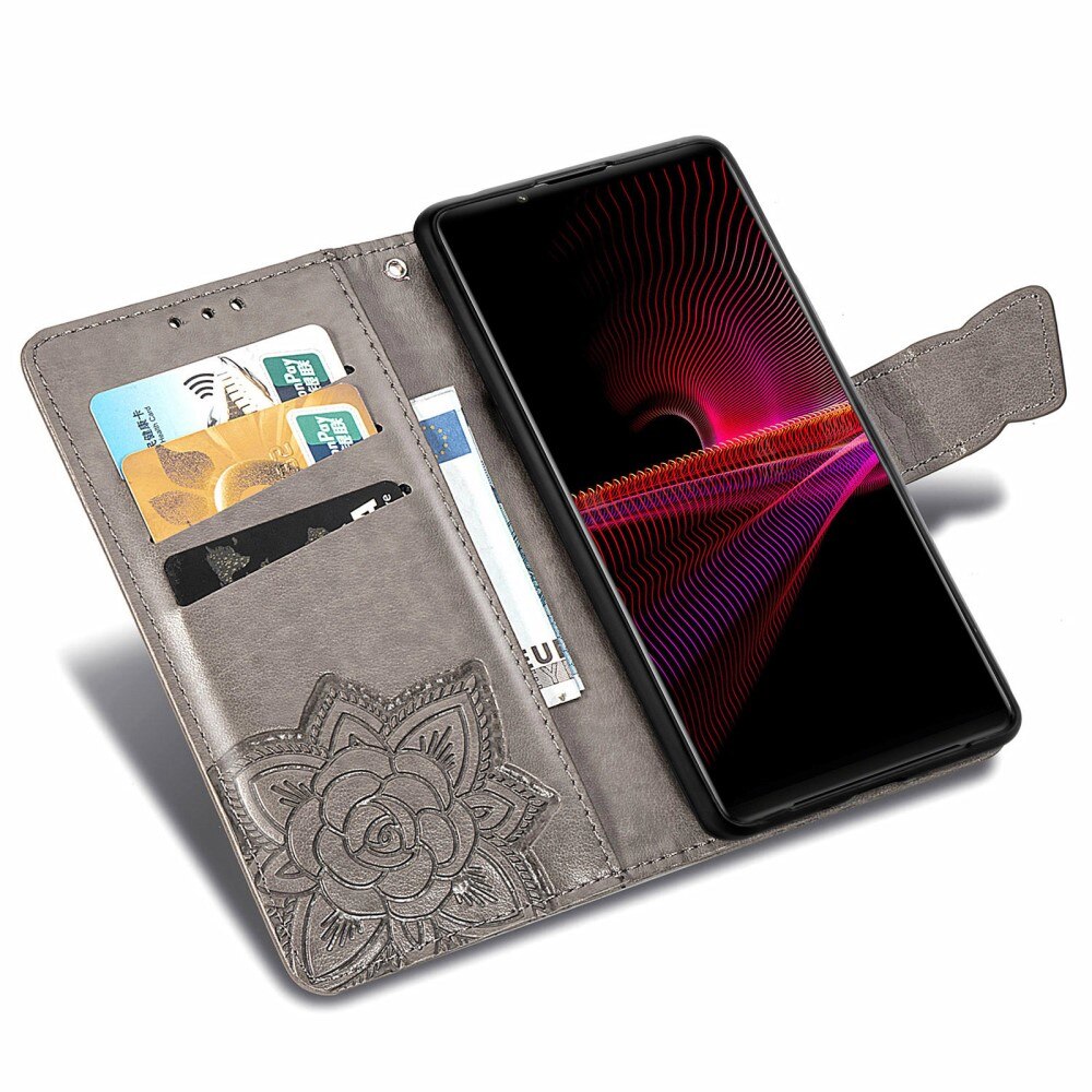 Sony Xperia 1 III Handyhülle mit Schmetterlingsmuster, Grau