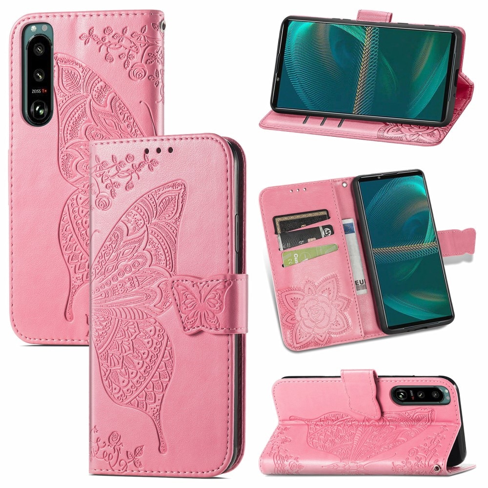 Sony Xperia 5 III Handyhülle mit Schmetterlingsmuster, Rosa