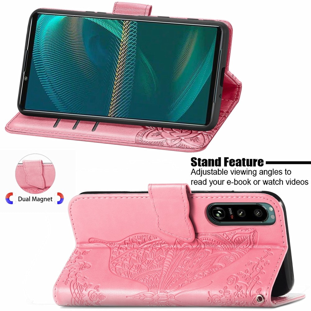 Sony Xperia 5 III Handyhülle mit Schmetterlingsmuster, rosa