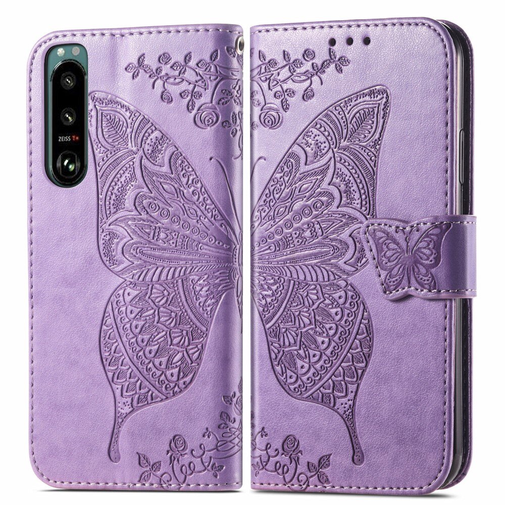 Sony Xperia 5 III Handyhülle mit Schmetterlingsmuster, Lila