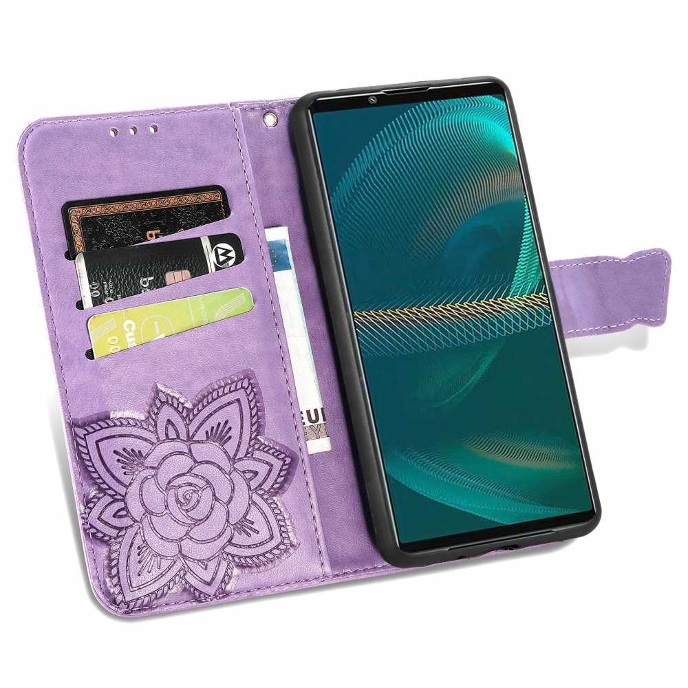 Sony Xperia 5 III Handyhülle mit Schmetterlingsmuster, lila