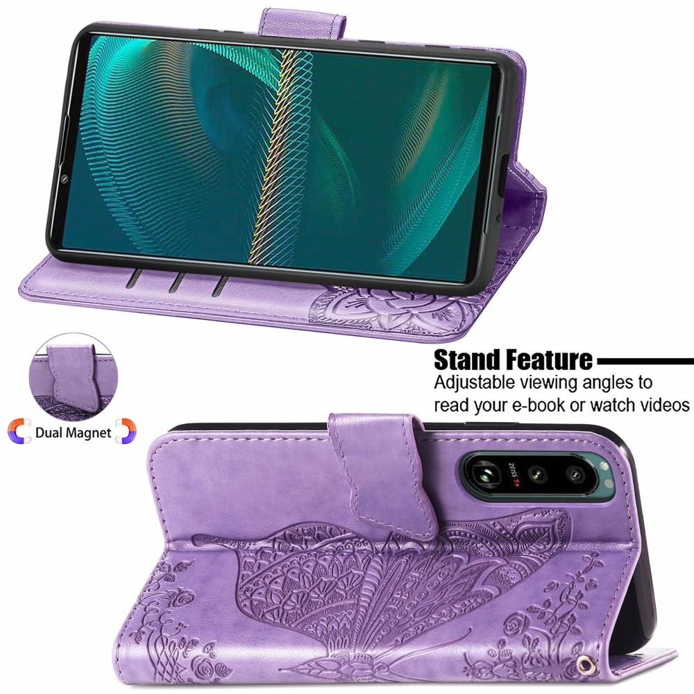 Sony Xperia 5 III Handyhülle mit Schmetterlingsmuster, lila