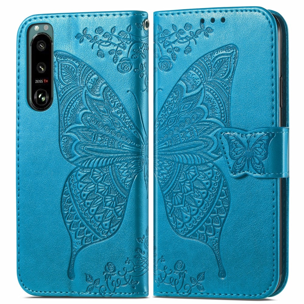 Sony Xperia 5 III Handyhülle mit Schmetterlingsmuster, blau