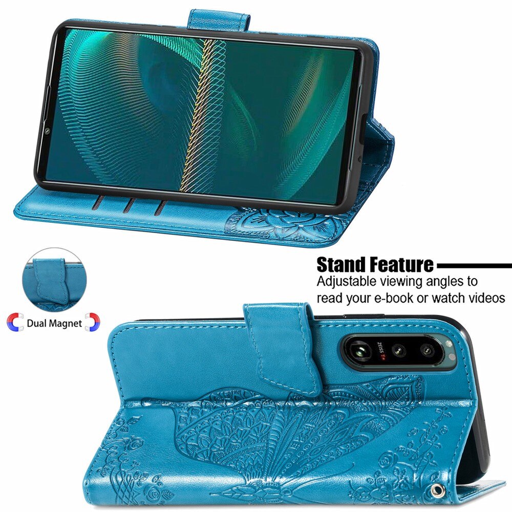 Sony Xperia 5 III Handyhülle mit Schmetterlingsmuster, Blau
