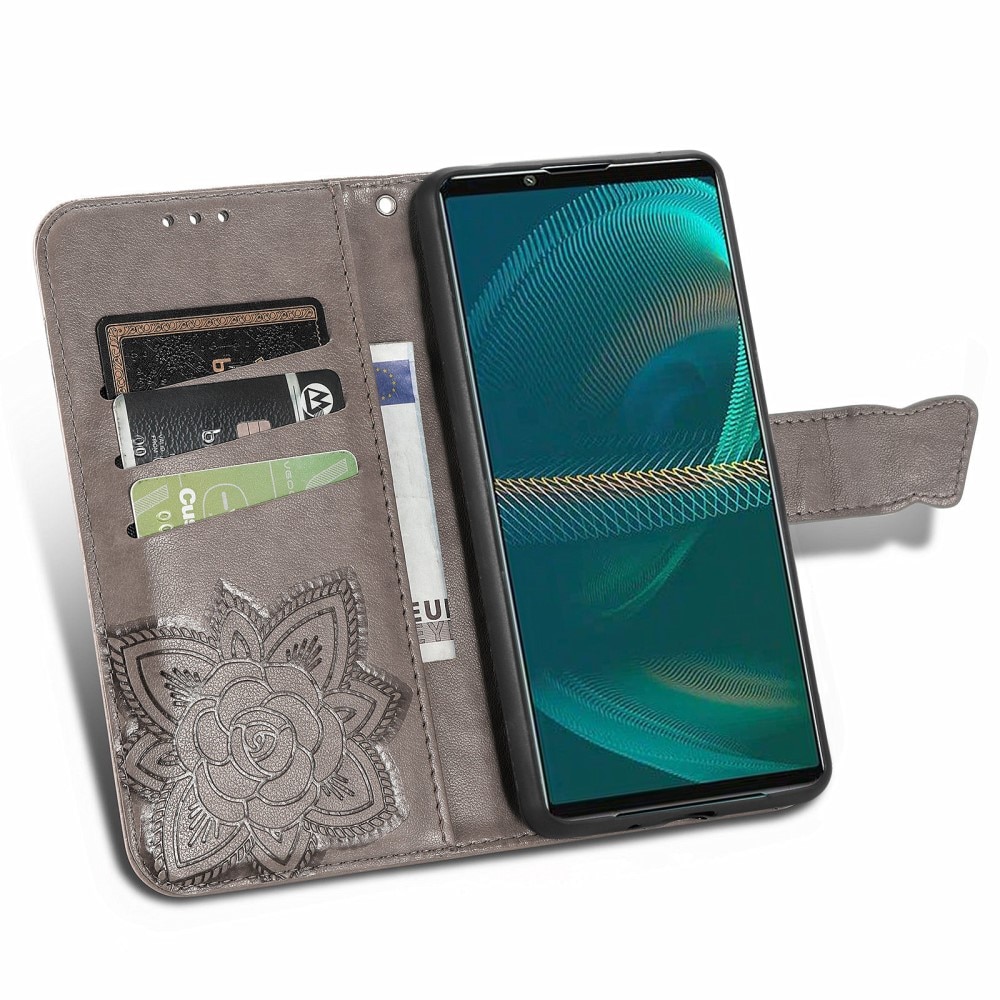 Sony Xperia 5 III Handyhülle mit Schmetterlingsmuster, Grau