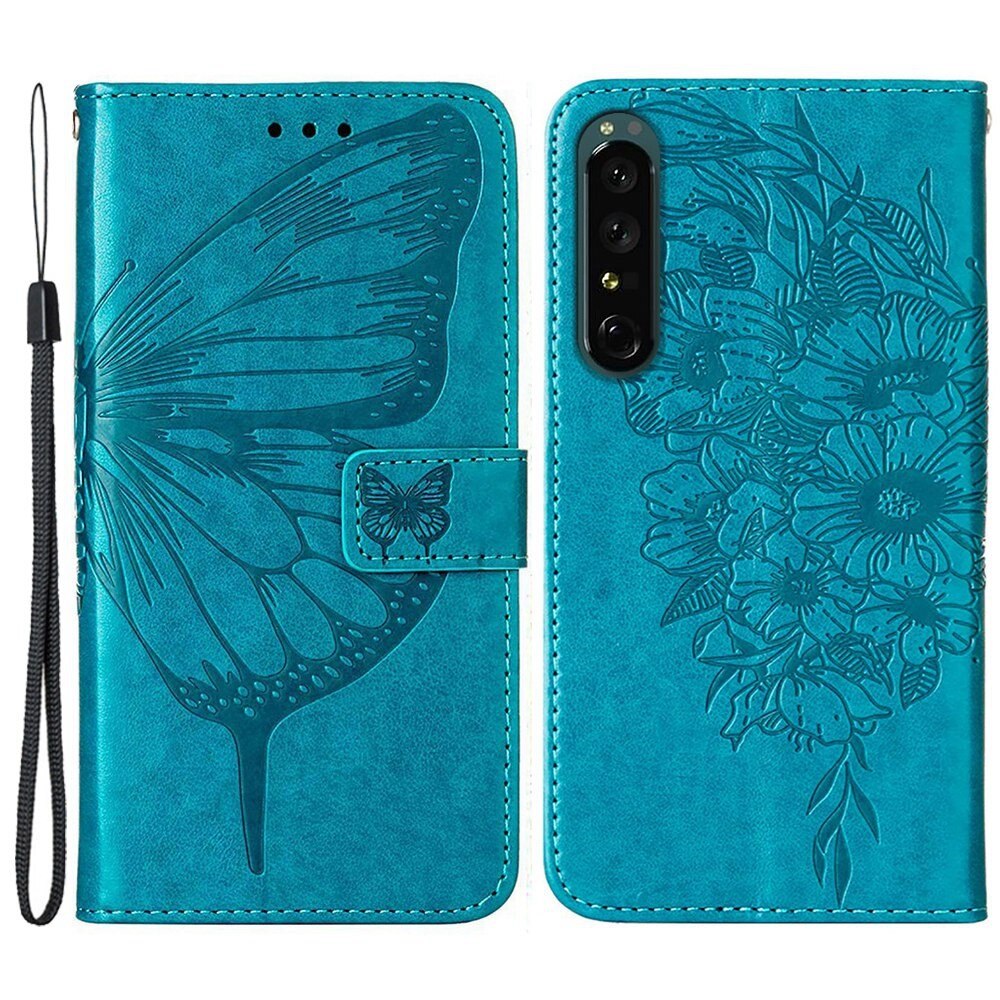 Sony Xperia 1 IV Handyhülle mit Schmetterlingsmuster, Blau