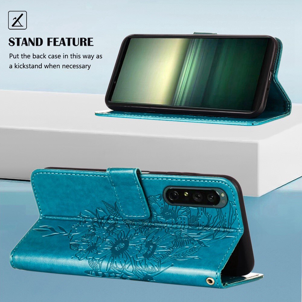 Sony Xperia 1 IV Handyhülle mit Schmetterlingsmuster, Blau