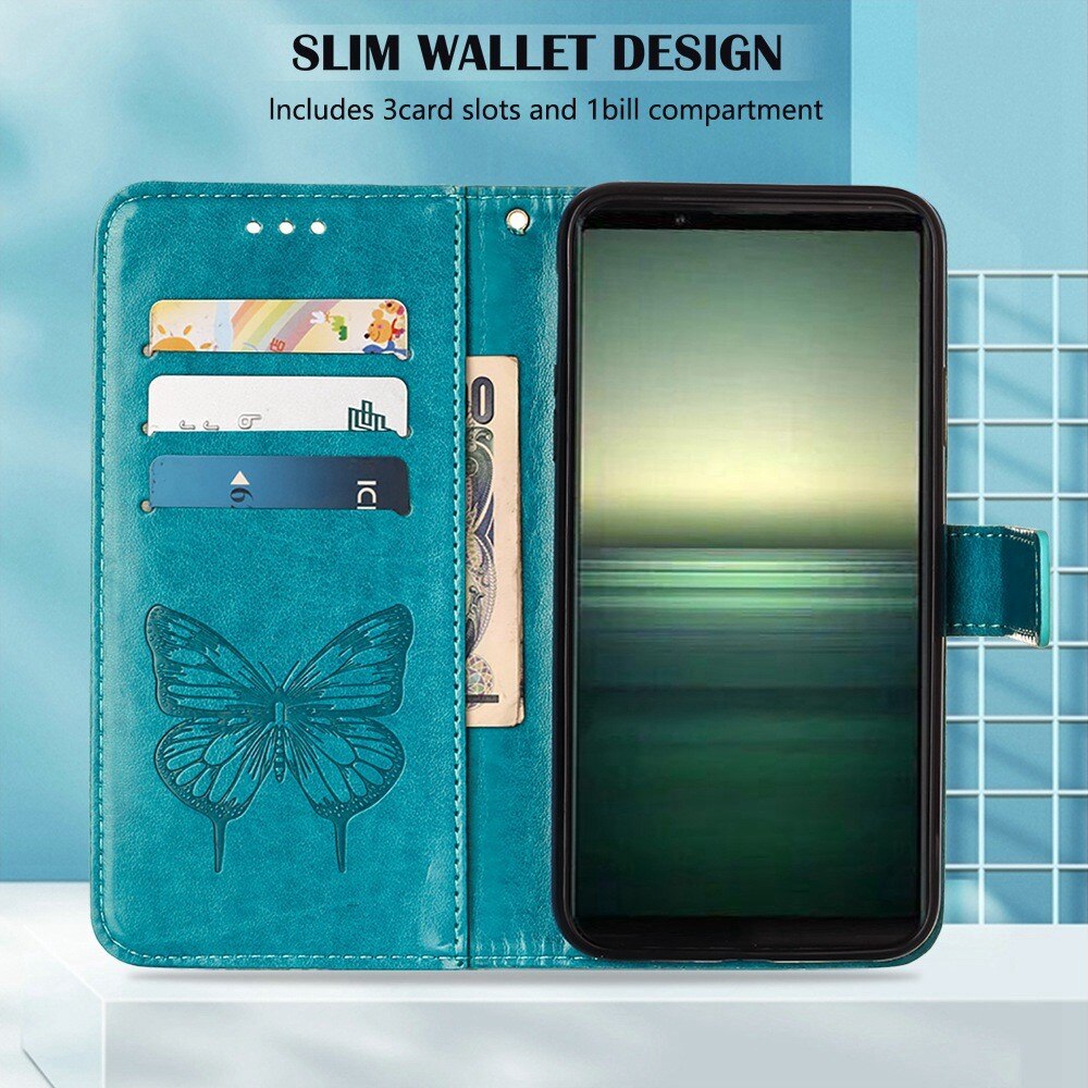 Sony Xperia 1 IV Handyhülle mit Schmetterlingsmuster, Blau